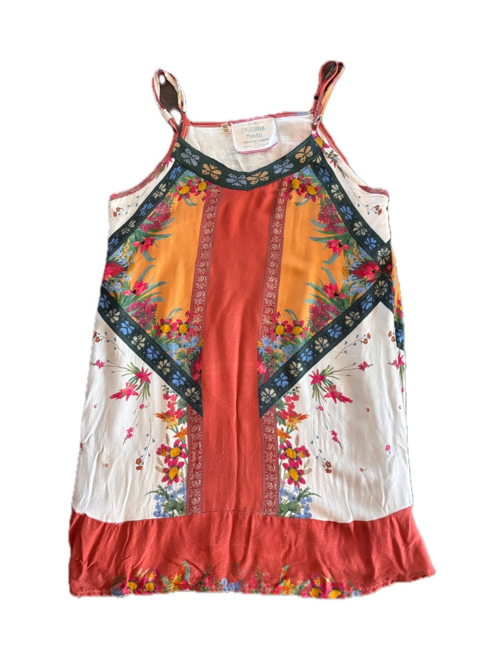 California Moonrise Coral & Cream Floral Mini Dress - Boho Chic
